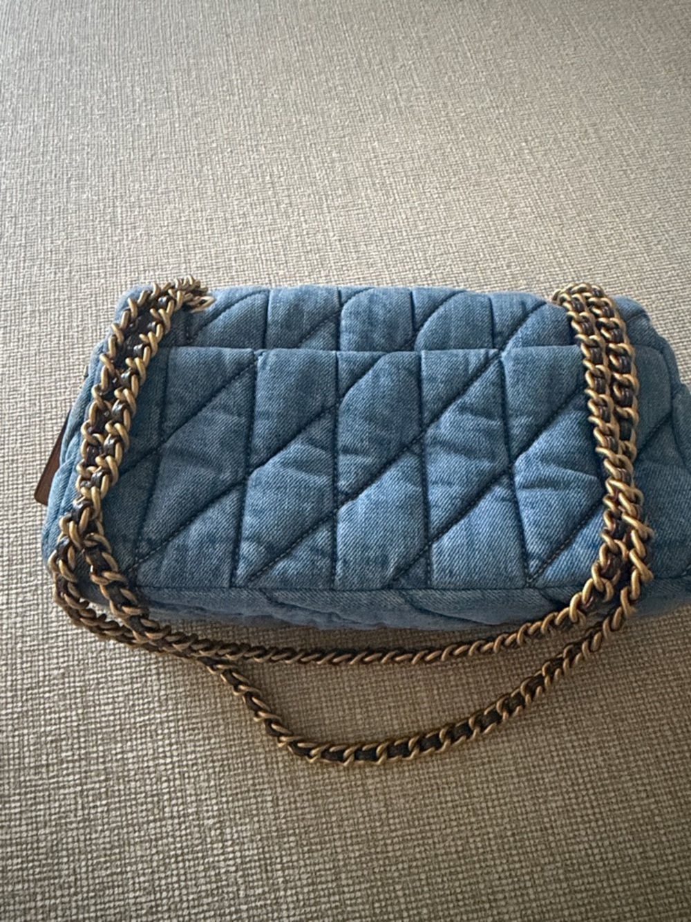 Coach Quilted Denim Shoulder Bag in Light Blue with Gold Hardware - Picture 3 of 5